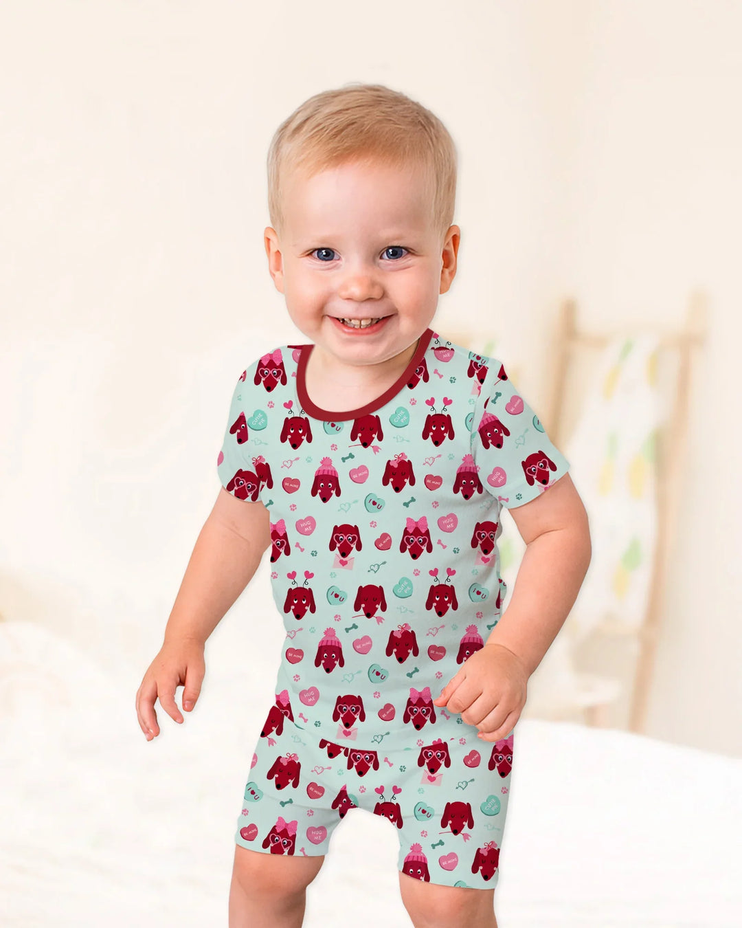 Dachshund Is My Valentine Two Piece Short Sleeve Shorts Pajama Set