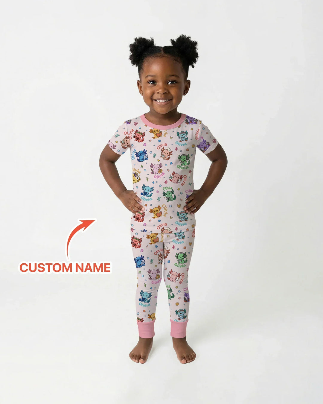 Custom Name Cute Hobby Axolotl Two Piece Short Sleeve Pajama Set