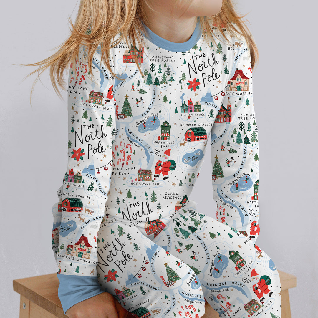 The North Pole Map Two Piece Long Sleeve Pajama Set , The North Pole Map Two Piece Long Sleeve Pajama Set - 12-18M