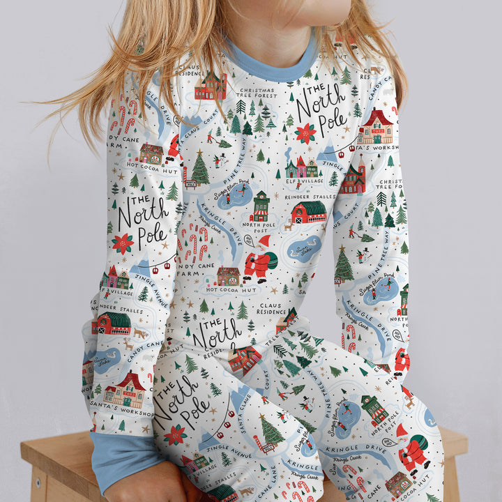 The North Pole Map Two Piece Long Sleeve Pajama Set , The North Pole Map Two Piece Long Sleeve Pajama Set - 12-18M