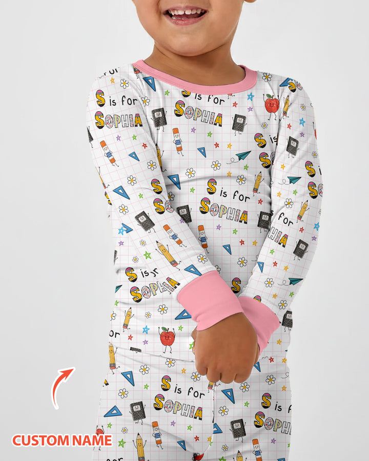 Personalized Back To School Bamboo Two Piece Long Sleeve Pajama Set