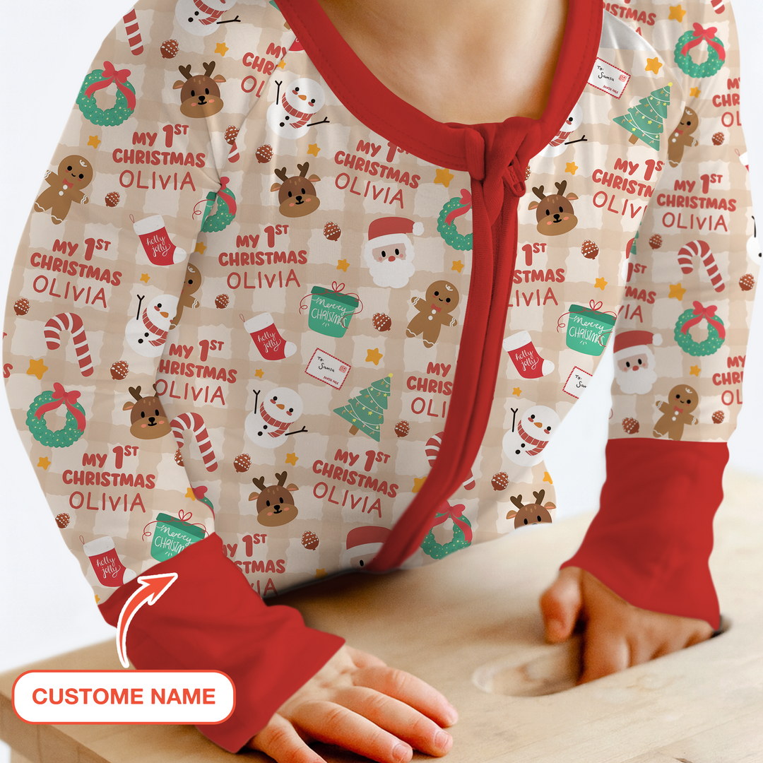 Custom Name My First Christmas Mocha Gingham Convertible Zippy