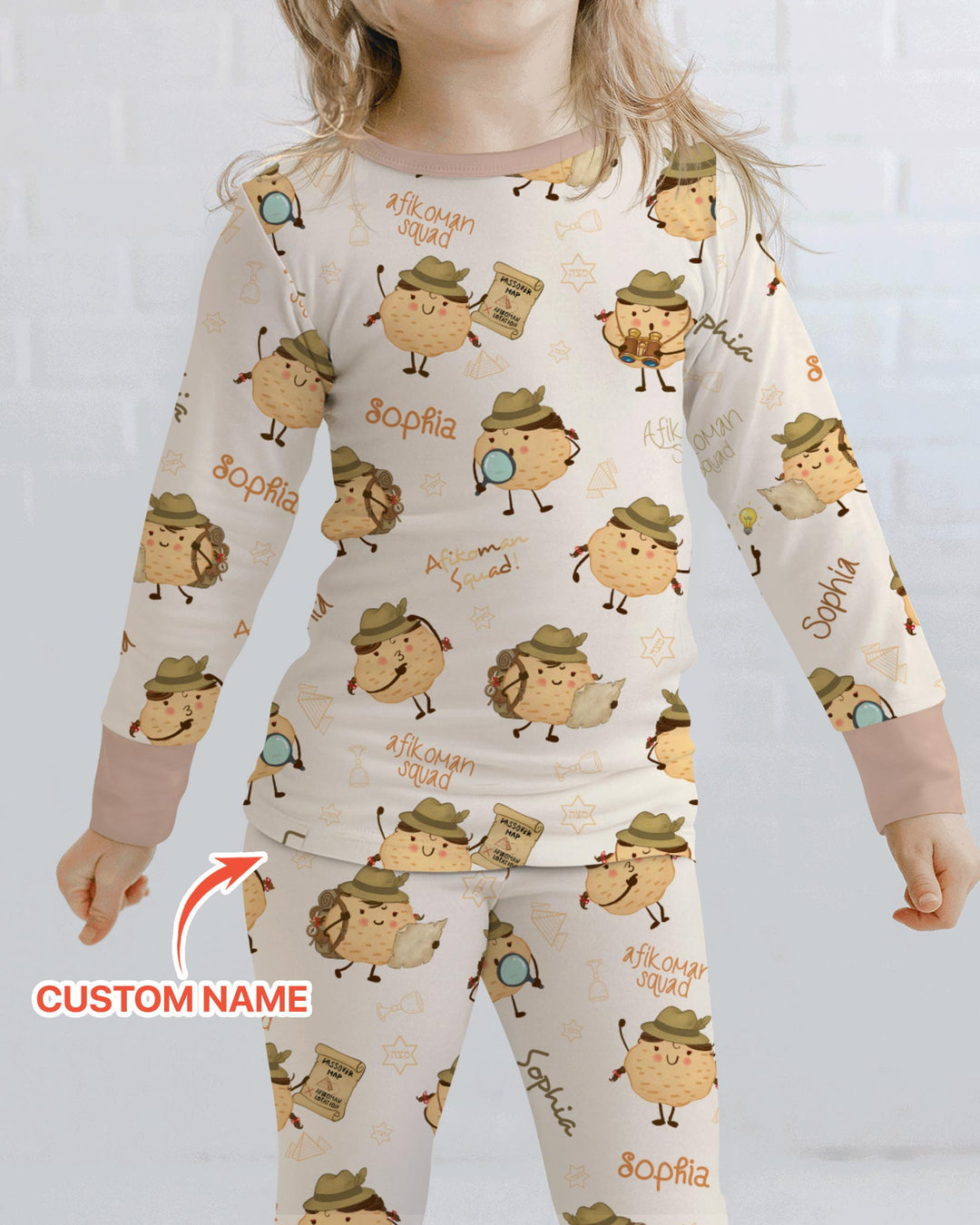 Custom Name Passover Afikoman Two Piece Long Sleeve Pajama Set