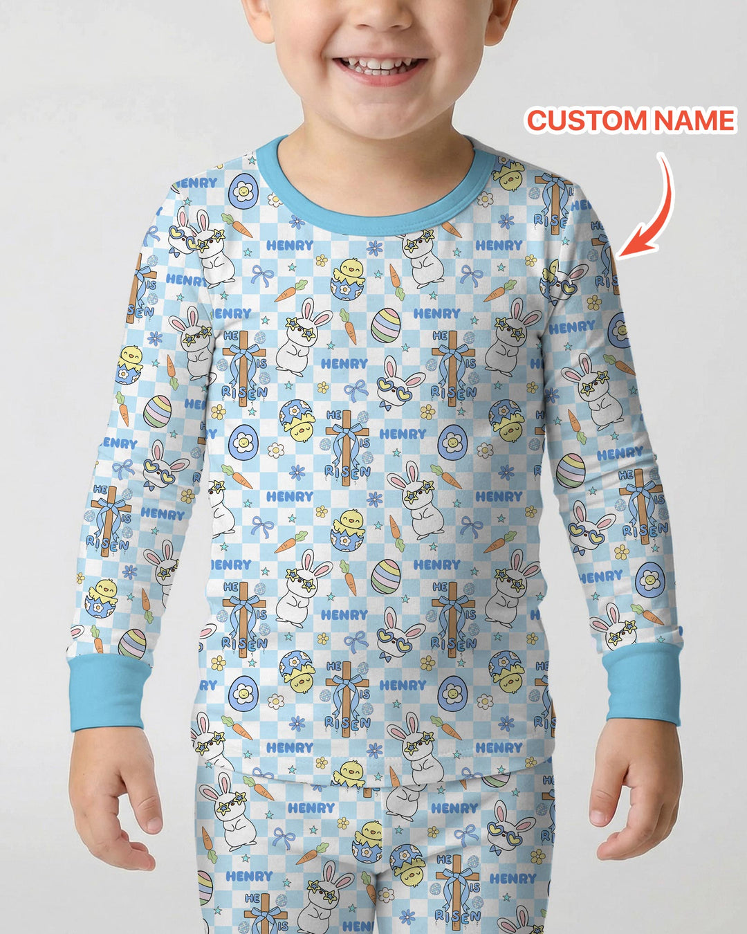 Custom Name Retro Easter Two Piece Long Sleeve Pajama Set