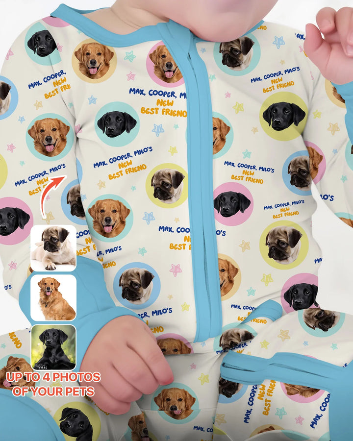 Pijama convertible de bambú con cremallera y fotos personalizadas de tu mascota "Mi nuevo mejor amigo"