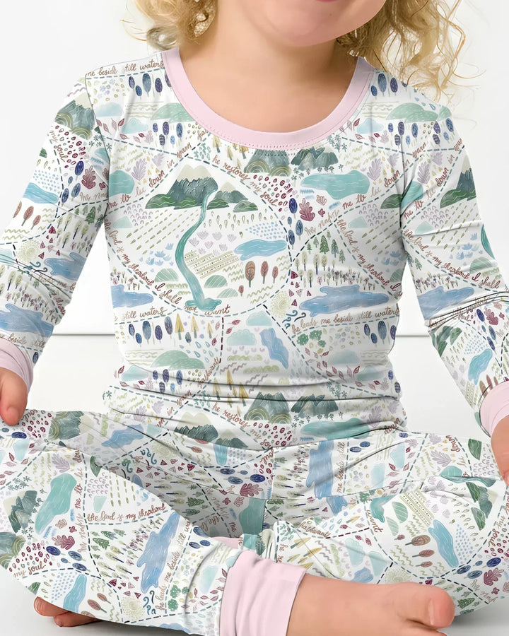 Whimsical Psalms 23 Map Two Piece Long Sleeve Pajama Set