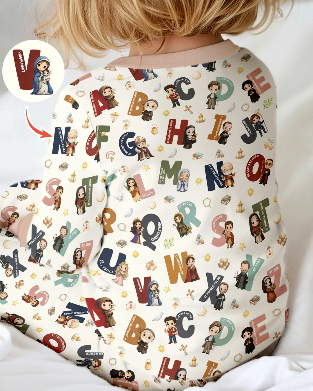 Catholic Saint ABCs Two Piece Long Sleeve Pajama Set