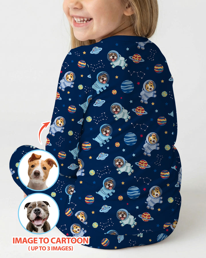 Astronaut Custom Pet Image Family Matching Bamboo Two Piece Long Sleeve Pajama Set