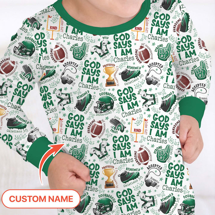 God Says I Am Touch Down Time Custom Name  Two Piece Long Sleeve Pajama Set