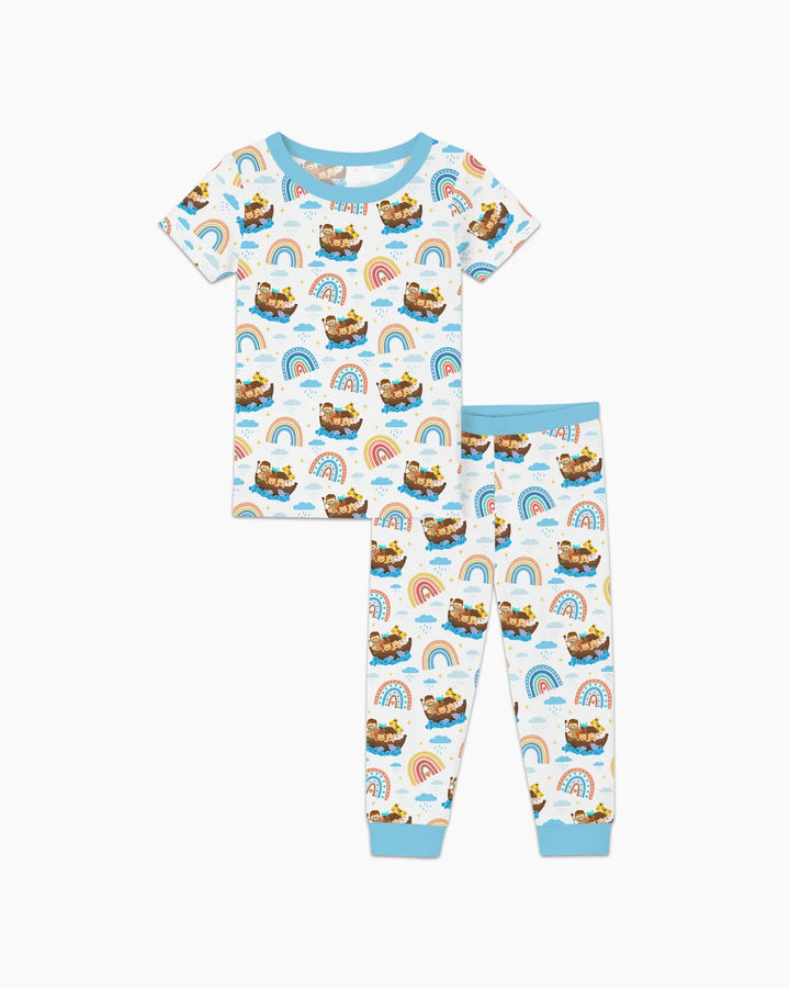 Pijama de dos piezas de manga corta "El Arca de Noé y la Promesa del Arco Iris de Dios"