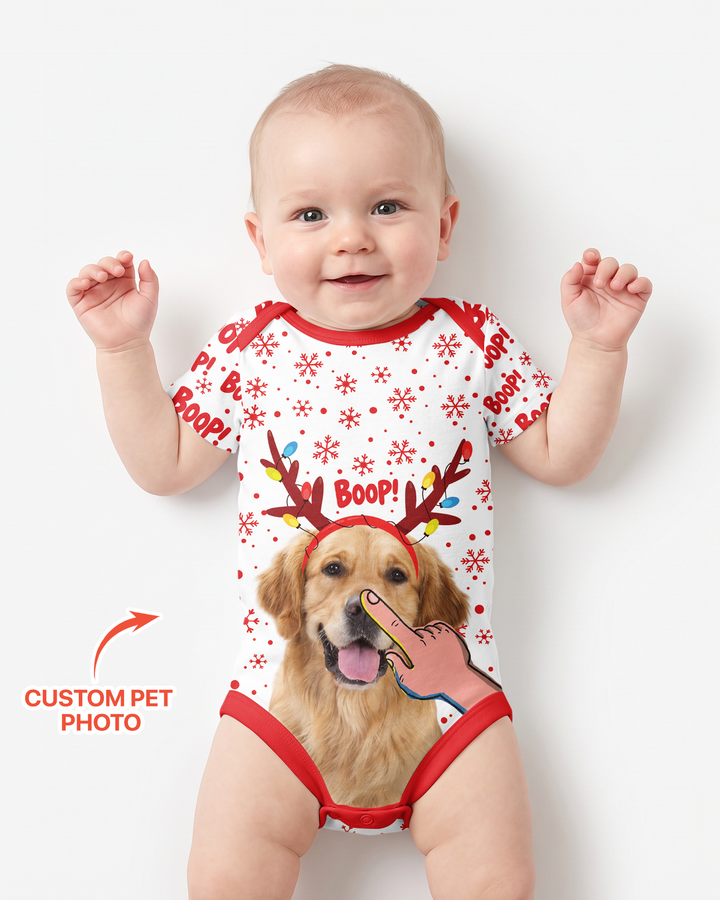 Custom Pet Photo Funny Christmas Boop Bamboo Bodysuit