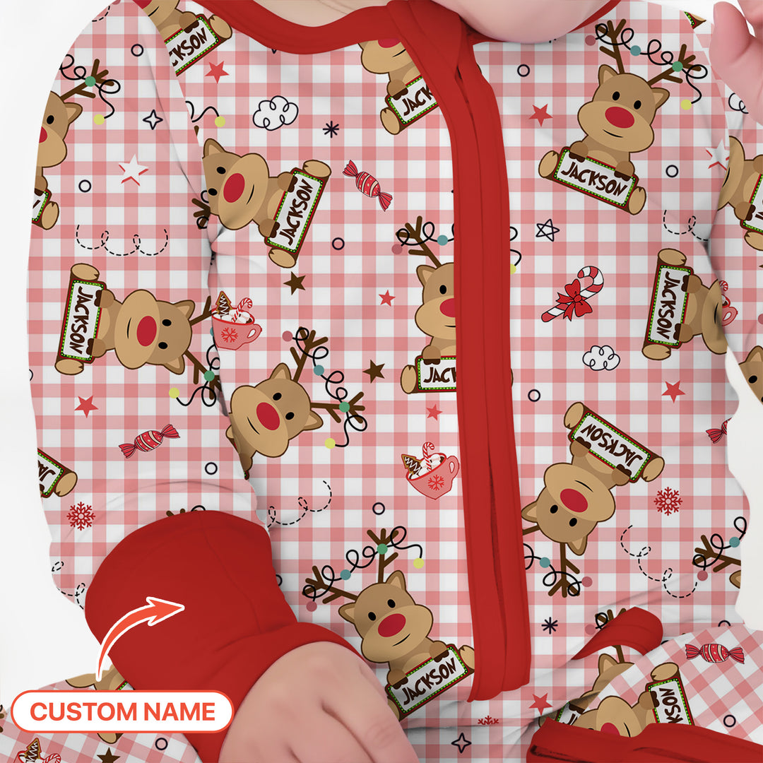 Custom Name Reindeer Gingham Convertible Zippy