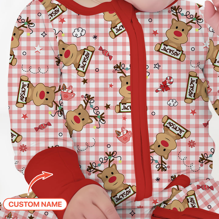 Custom Name Reindeer Gingham Convertible Zippy