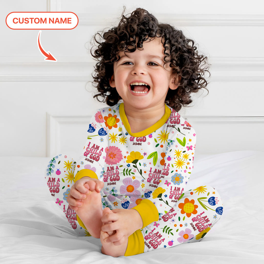 I Am A Child Of God Custom Name Girl  Two Piece Long Sleeve Pajama Set