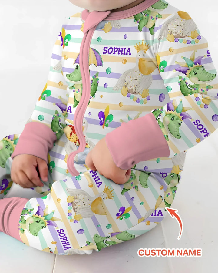 Pijama Convertible de Bambú a Juego para Familia "Aventura de Mardi Gras Feliz"