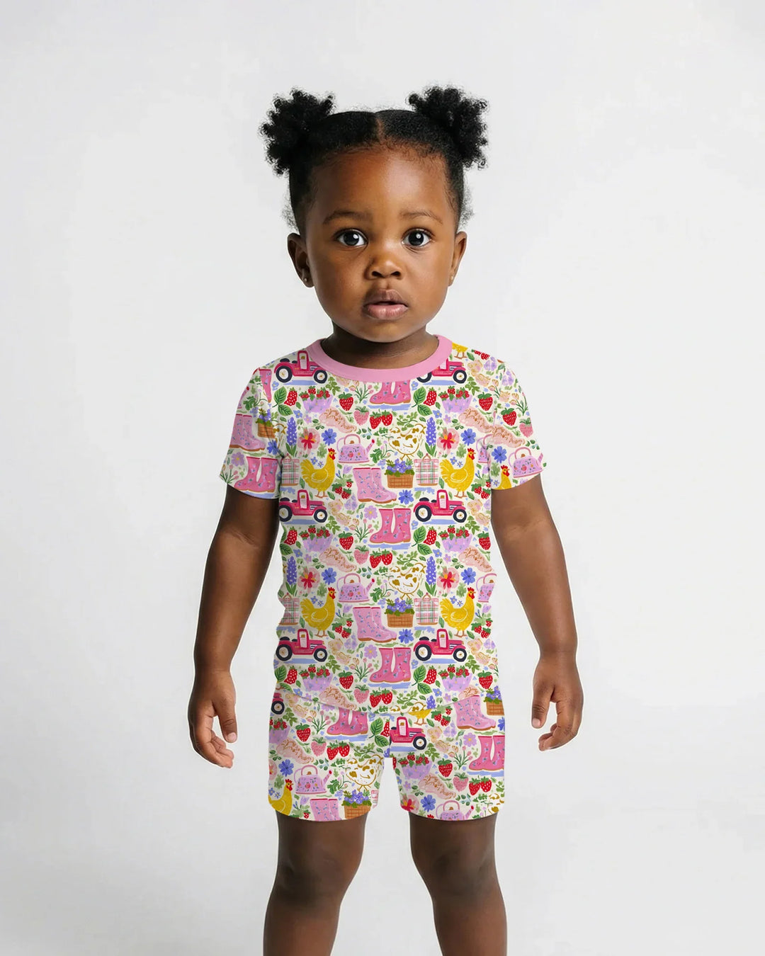 Pijama de dos piezas de bambú de manga corta con pantalón corto a juego para madre e hija de Farm Life