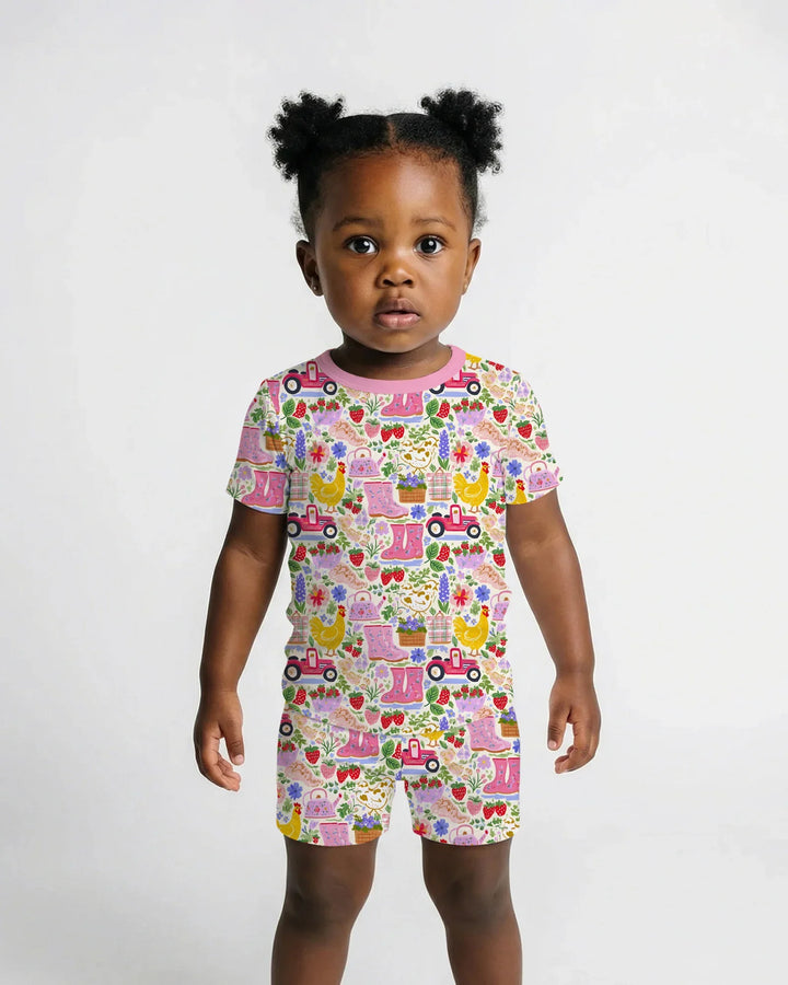 Pijama de dos piezas de bambú de manga corta con pantalón corto a juego para madre e hija de Farm Life