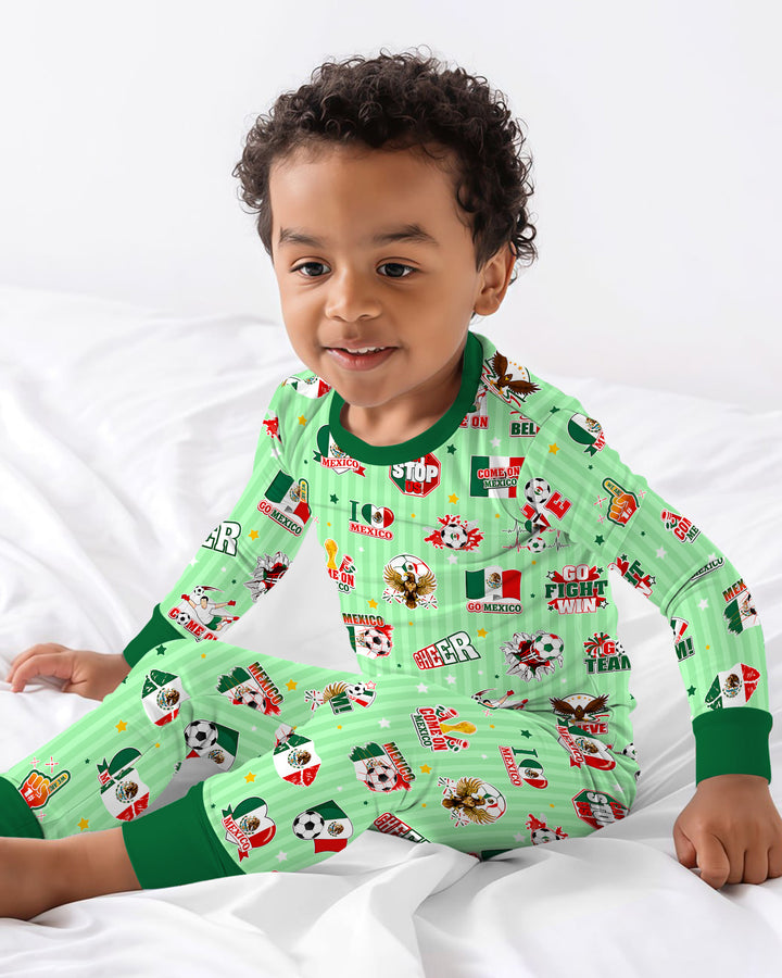 Soccer Game Day Go Team Mexico Family Matching Bamboo Two Piece Long Sleeve Pajama Set