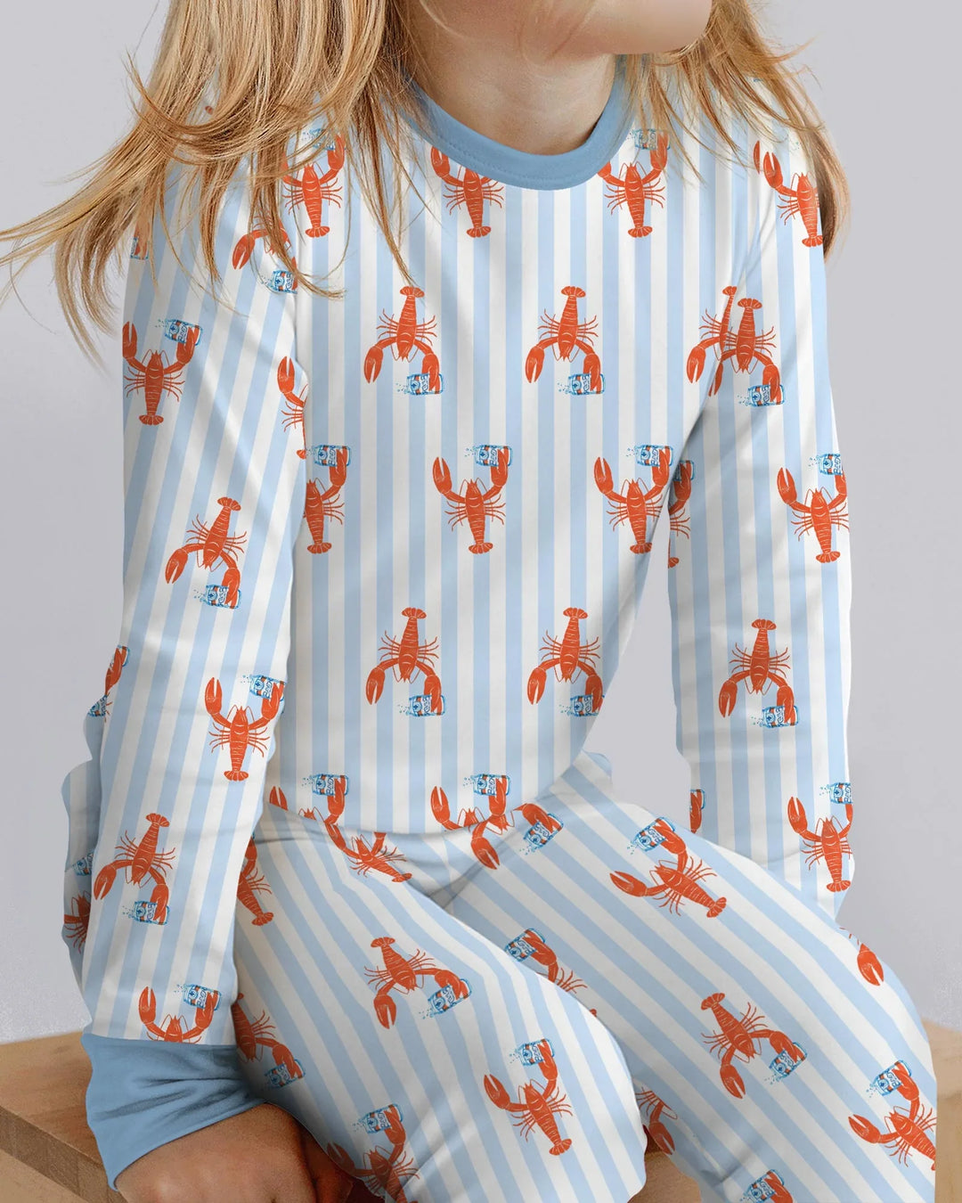 Conjunto de pijama de dos piezas de bambú de manga larga con nombre personalizado, diseño de cerveza y cangrejo de río