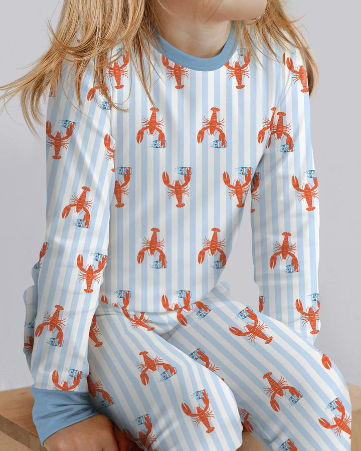 Conjunto de pijama de dos piezas de bambú de manga larga con nombre personalizado, diseño de cerveza y cangrejo de río