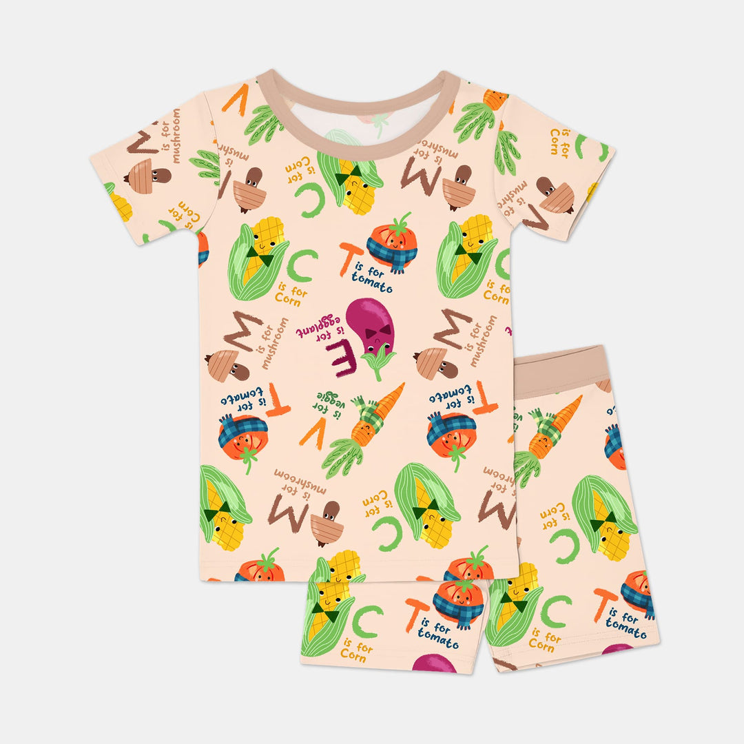 Veggie Letter Two Piece Short Sleeve Shorts Pajama Set