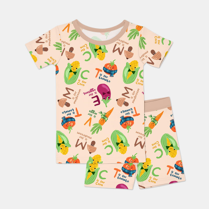 Veggie Letter Two Piece Short Sleeve Shorts Pajama Set