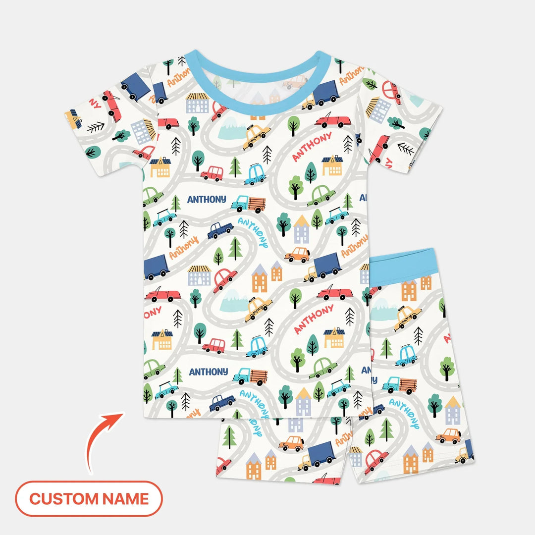 Custom Name Road Map Two Piece Short Sleeve Shorts Pajama Set