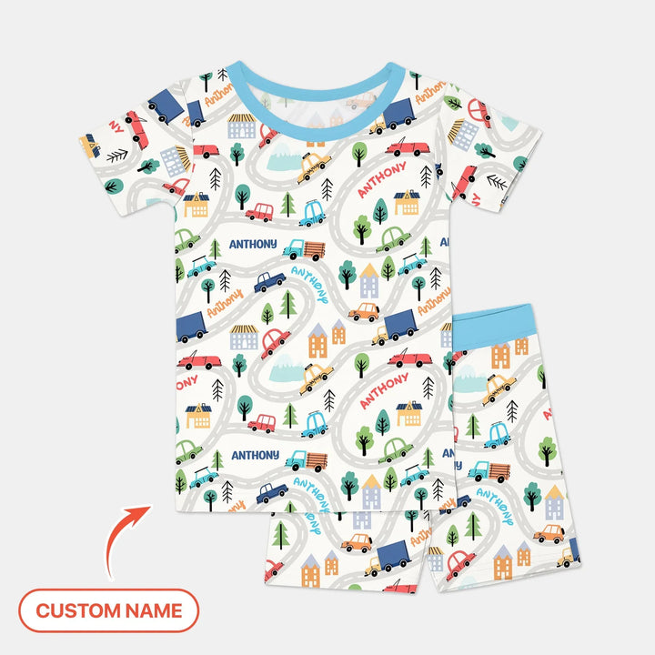 Custom Name Road Map Two Piece Short Sleeve Shorts Pajama Set