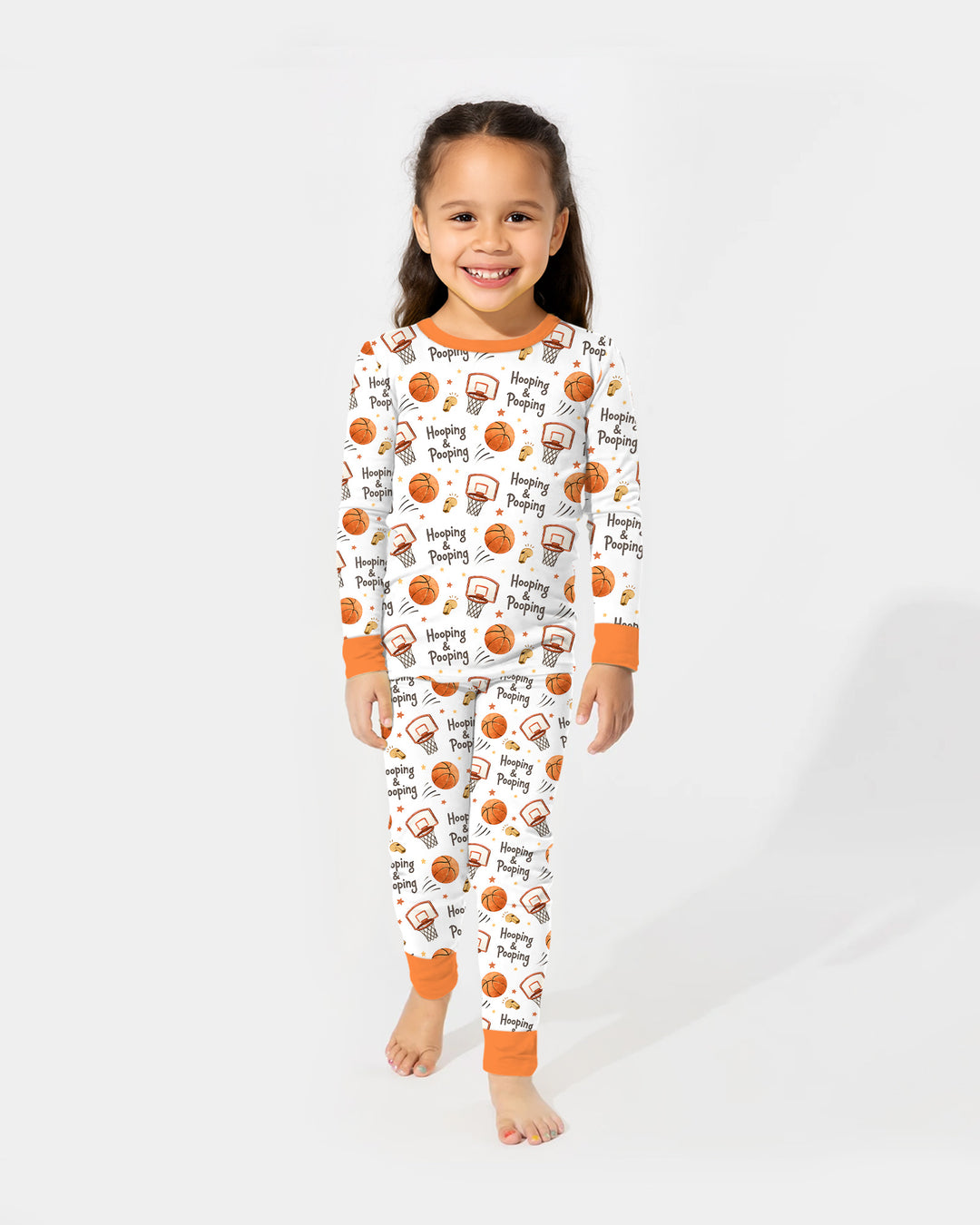 Funny Basketball Hooping & Pooping Bamboo Two Piece Long Sleeve Pajama Set