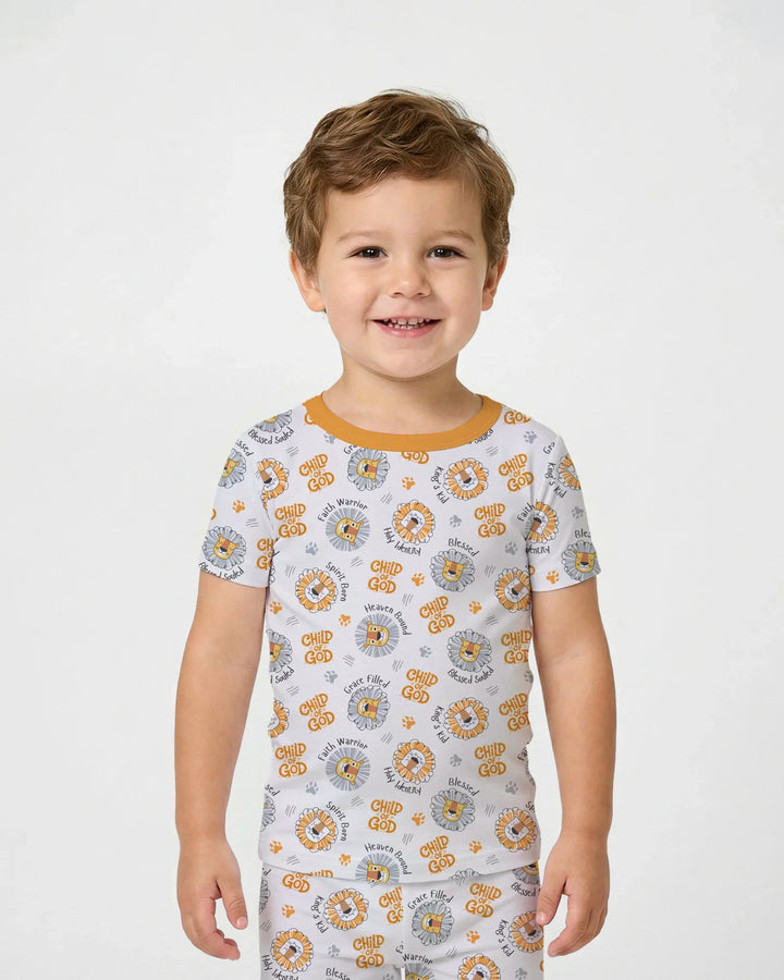 Pijama de dos piezas de manga corta de bambú para niño A Child Of God