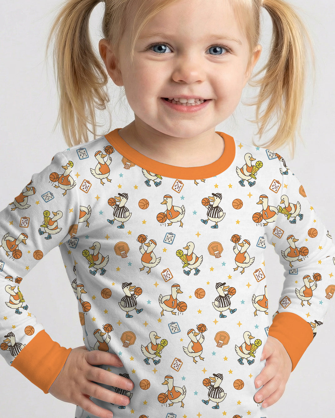 Silly Goose Playing Basketball Bamboo Two Piece Long Sleeve Pajama Set