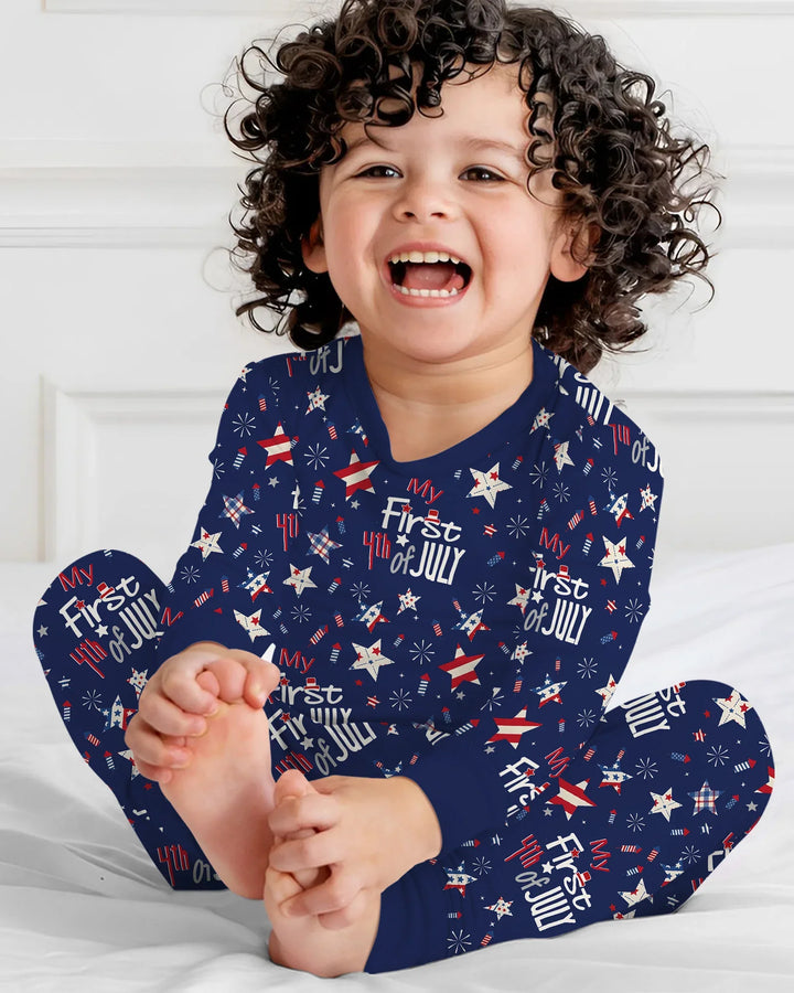 My First 4th of July Star Striped  Bamboo Two Piece Long Sleeve Pajama Set
