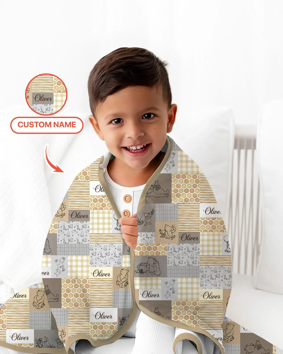 Personalized Classic Bear Patchwork Bamboo Blanket