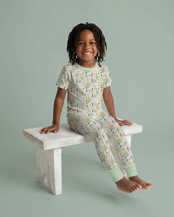 Whimsical Mallard Duck Bamboo Two Piece Short Sleeve Pajama Set