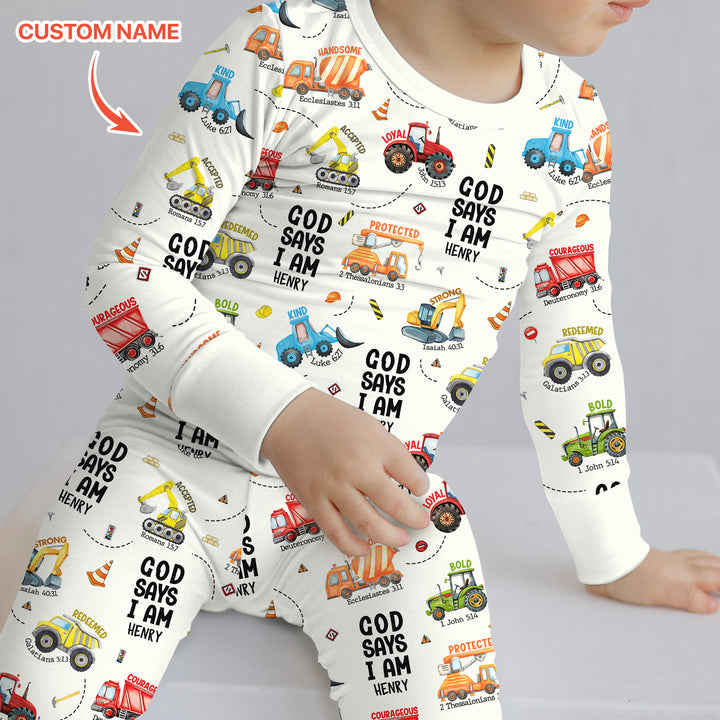 Custom Name God Says I Am Boy Two Piece Long Sleeve Pajama Set