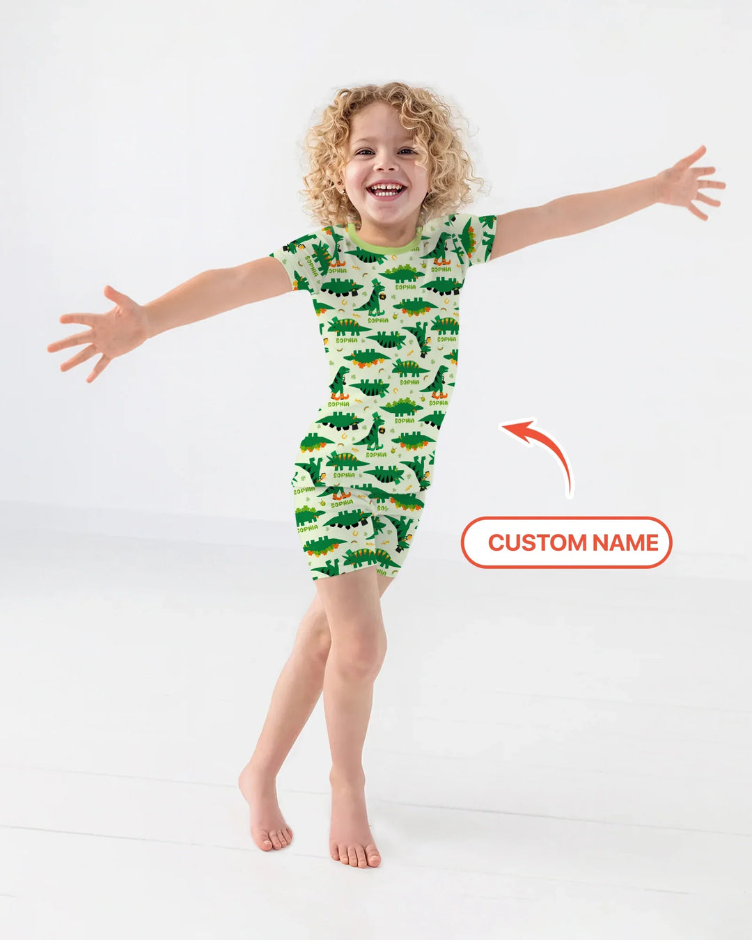 St. Patrick's Day Dinosaurs Custom Two Piece Short Sleeve Shorts Pajama Set