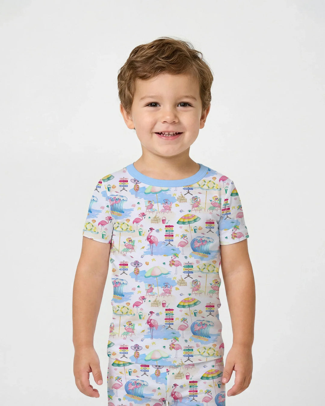 Flamingo Beach Family Matching Bamboo Two Piece Short Sleeve Pajama Set