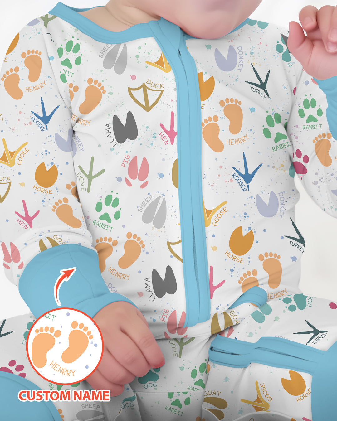 Cute Farm Animal Tracks Custom Name Bamboo Convertible Zippy