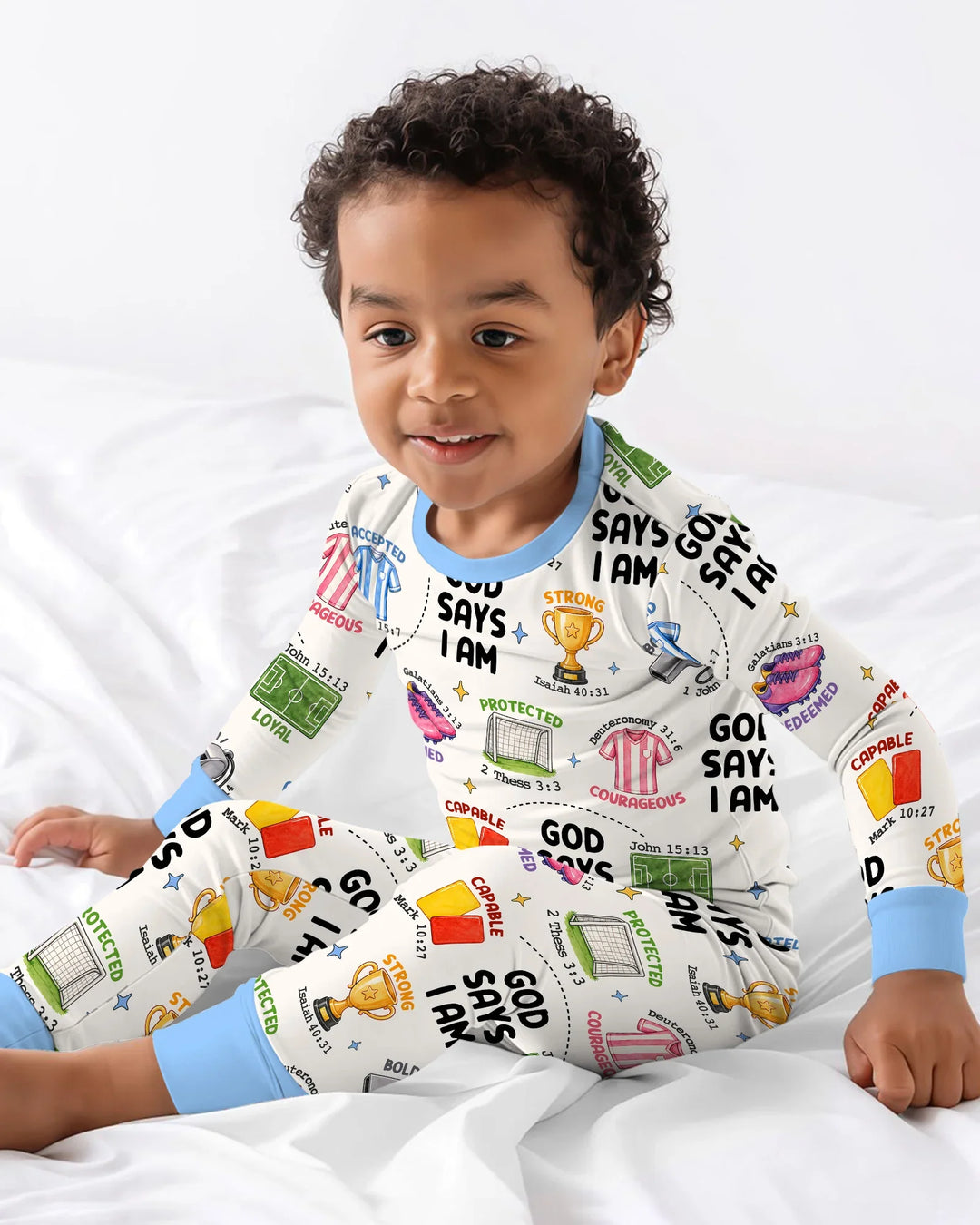 God Says I Am Soccer Bamboo Two Piece Long Sleeve Pajama Set