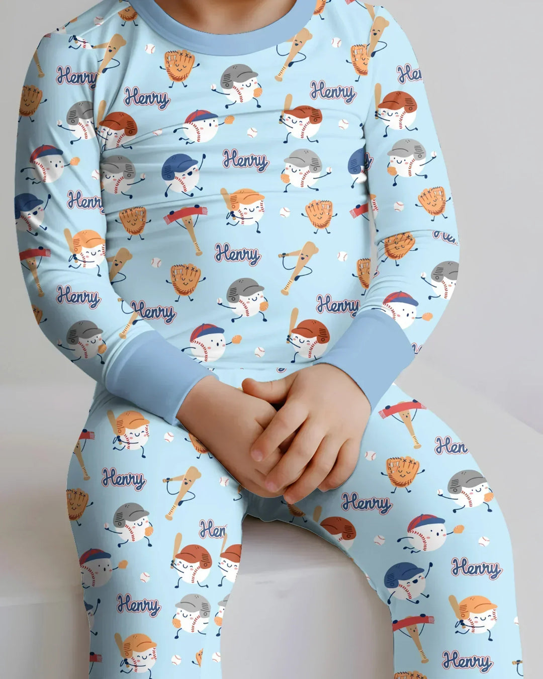 Custom Name Ballparl Family Matching Bamboo Two Piece Long Sleeve Pajama Set