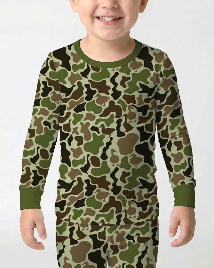 Mallard Duck Hunting Camouflage Bamboo Two Piece Long Sleeve Pajama Set