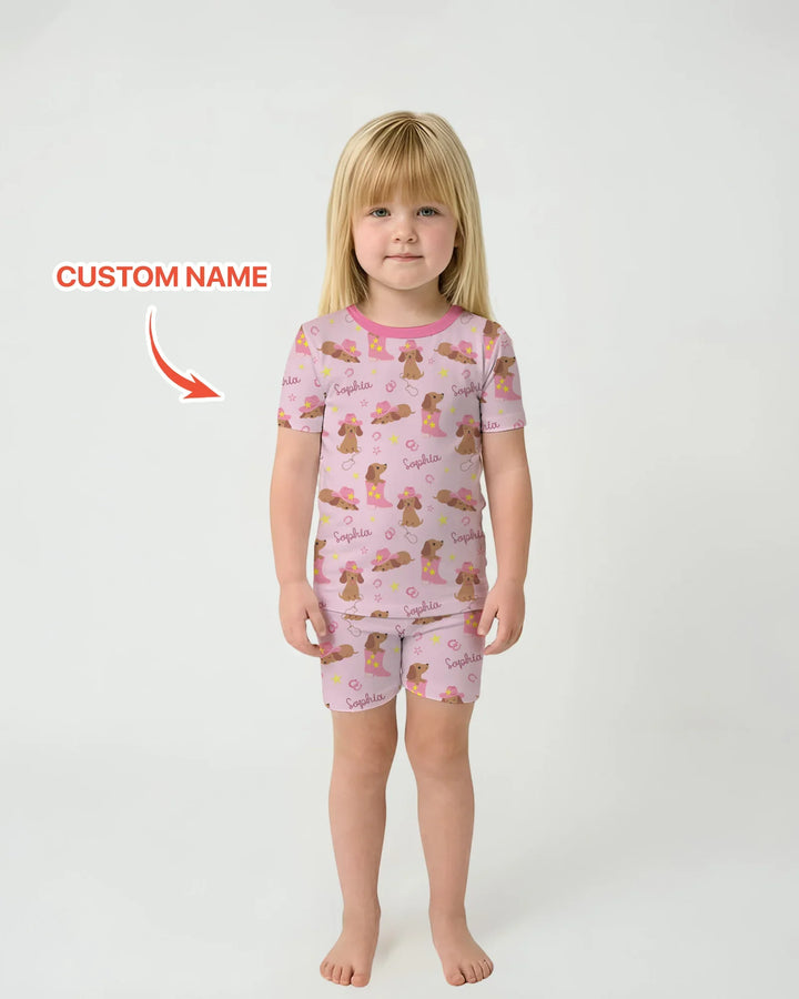 Howdy Dachshund Two Piece Short Sleeve Shorts Pajama Set