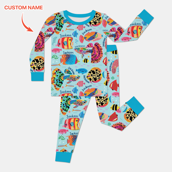 Custom Name Fish Dream Two Piece Long Sleeve Pajama Set