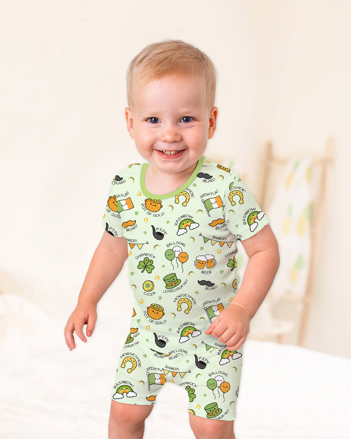 Kawaii St Patrick's Day Two Piece Short Sleeve Shorts Pajama Set