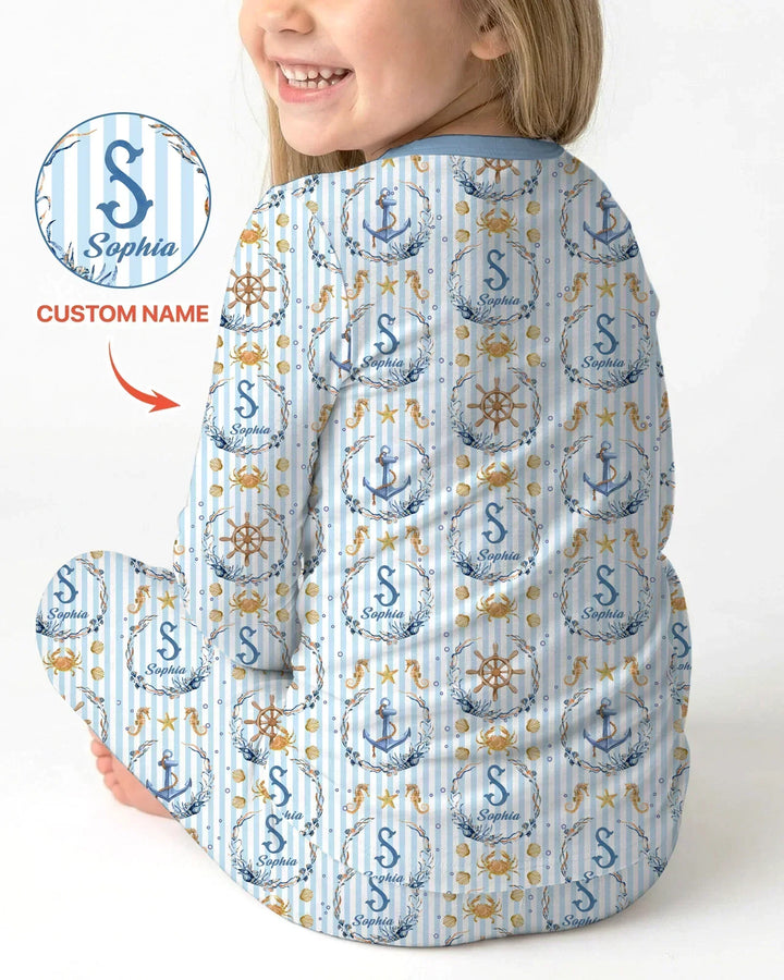 Bon Voyage Custom Name Bamboo Two Piece Long Sleeve Pajama Set