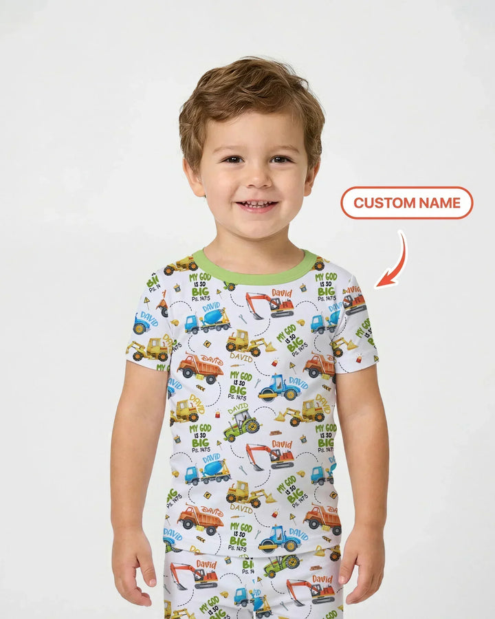 Mi Dios es tan grande Nombre personalizado Conjunto de pijama de dos piezas de bambú de manga corta