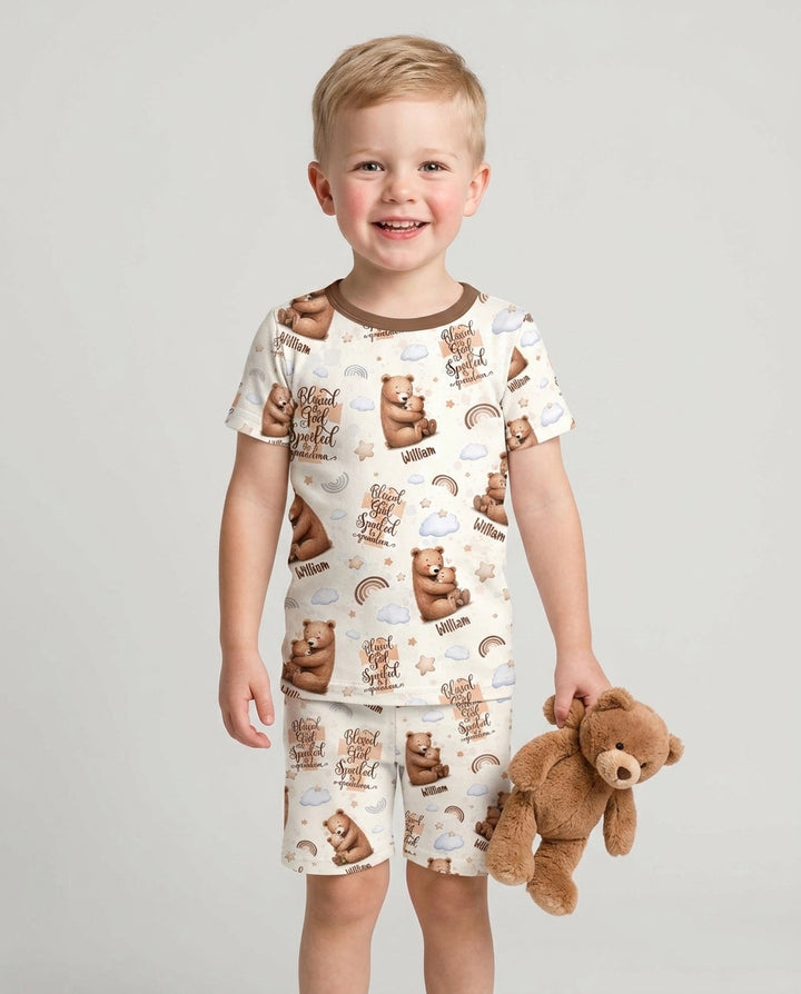 Conjunto de Pijama de Dos Piezas de Bambú con Mangas Cortas y Pantalones Cortos