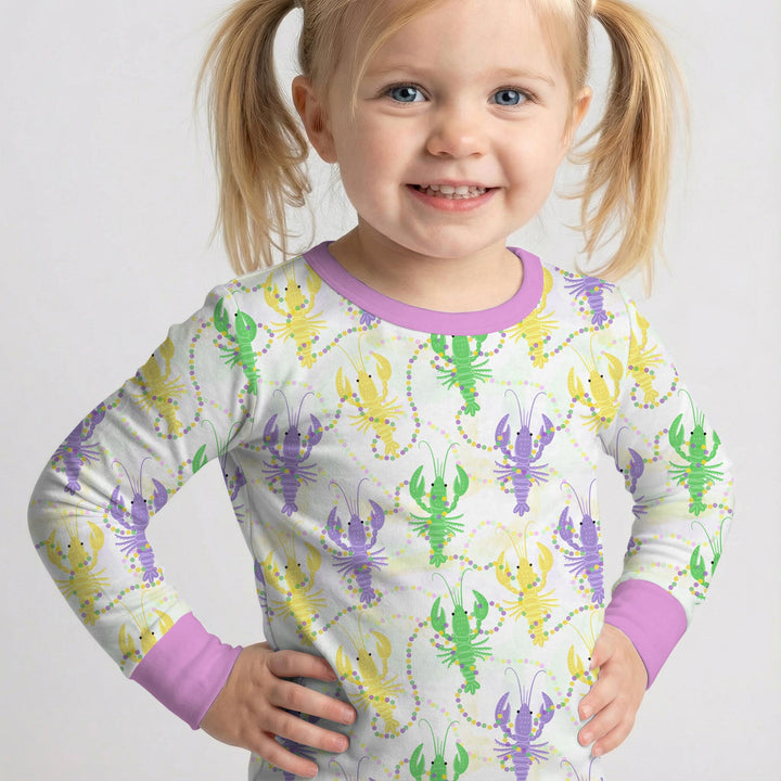 Mardi Gras Crawfish Family Matching Two Piece Long Sleeve Pajama Set