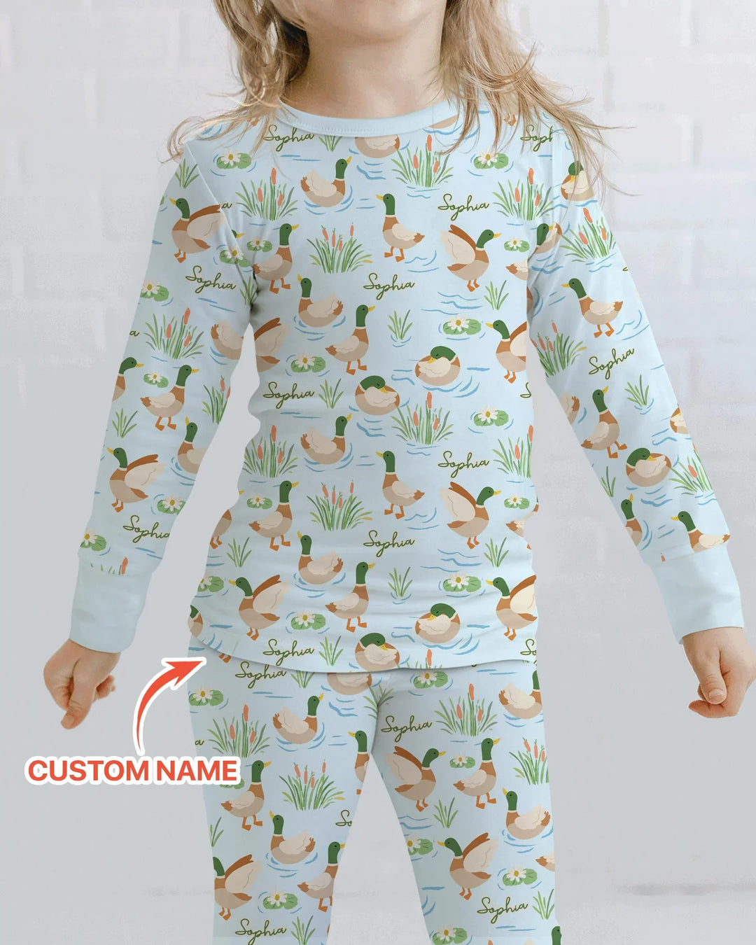 Personalized Mallard Duck Bamboo Two Piece Long Sleeve Pajama Set