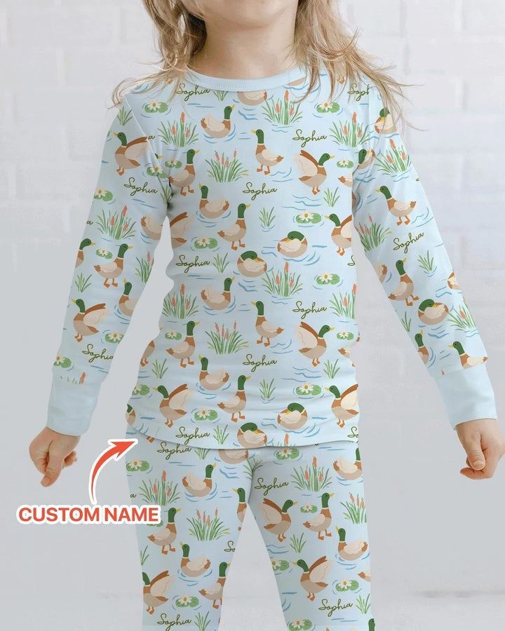 Personalized Mallard Duck Bamboo Two Piece Long Sleeve Pajama Set